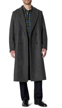 Amazon Essentials Men's RelaxedFit Double Breasted Wool Blend Longline Topcoat: $25 Amazon Essentials Men's RelaxedFit Double Breasted Wool Blend Longline Topcoat: $25