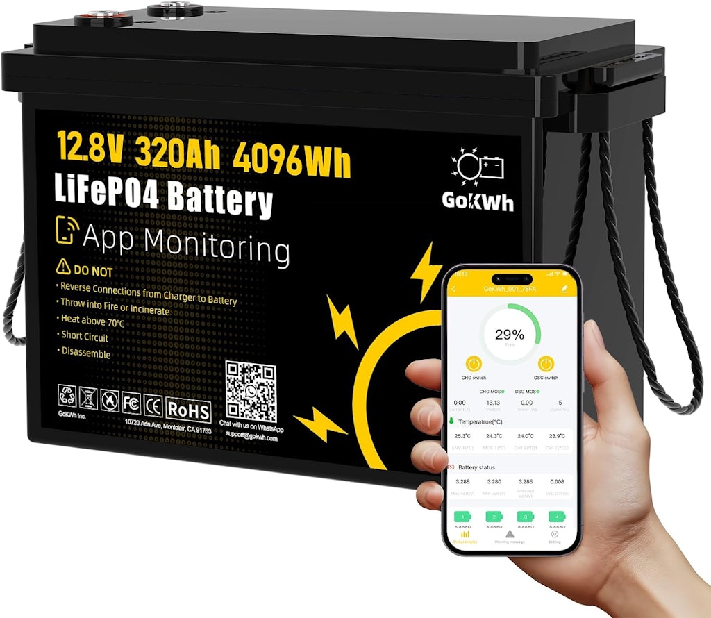 GoKwh 12V 320Ah LiFePO4 Battery with Bluetooth: $349.30 GoKwh 12V 320Ah LiFePO4 Battery with Bluetooth: $349.30