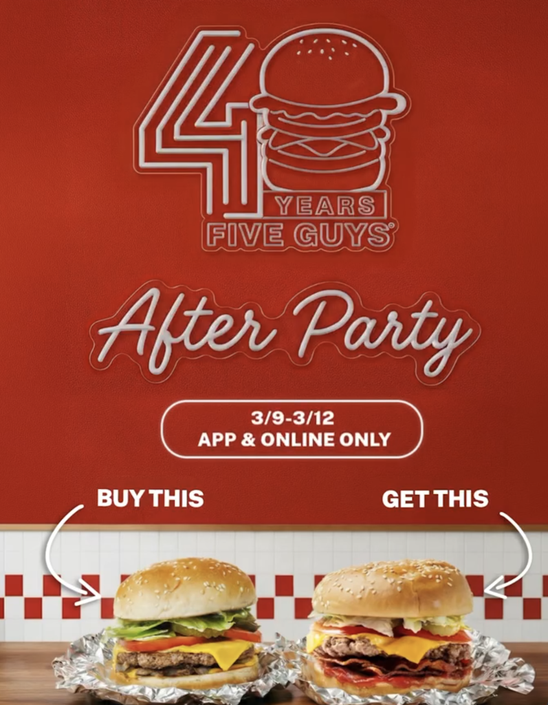 Five Guys Burgers: Buy one get one free
