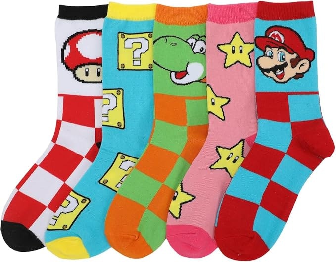 Bioworld Super Mario Bros. Adult Crew Socks 5-Pack : $14