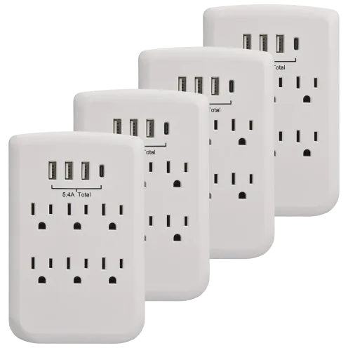 Clear Power 6-Outlet Wall-Tap w/ 4 USB Outputs: 4 for $18