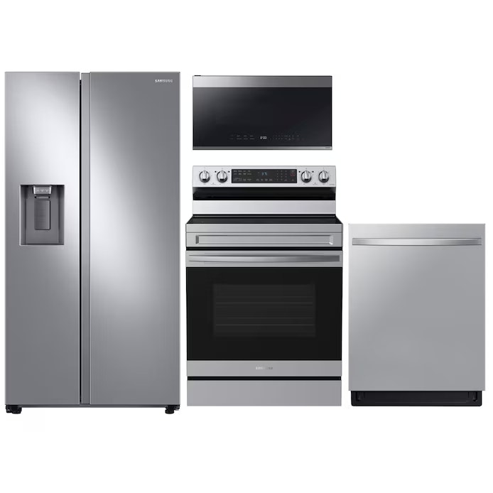 Samsung Side-by-Side Refrigerator, Electric Range, Microwave, and Dishwasher: $2,899