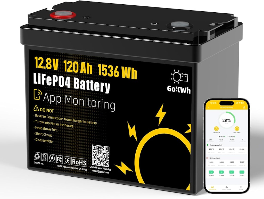GoKwh 12.8V 120Ah LiFePO4 Battery with Smart App: $209.40
