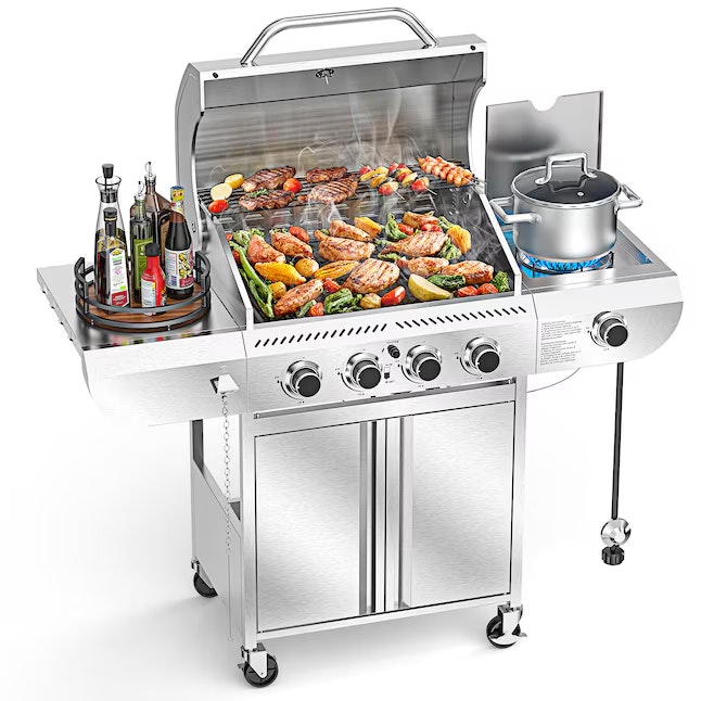 Cowsar Stainless steel 4 -Burner Liquid Propane Gas Grill w/ 1 -Side Burner: $391