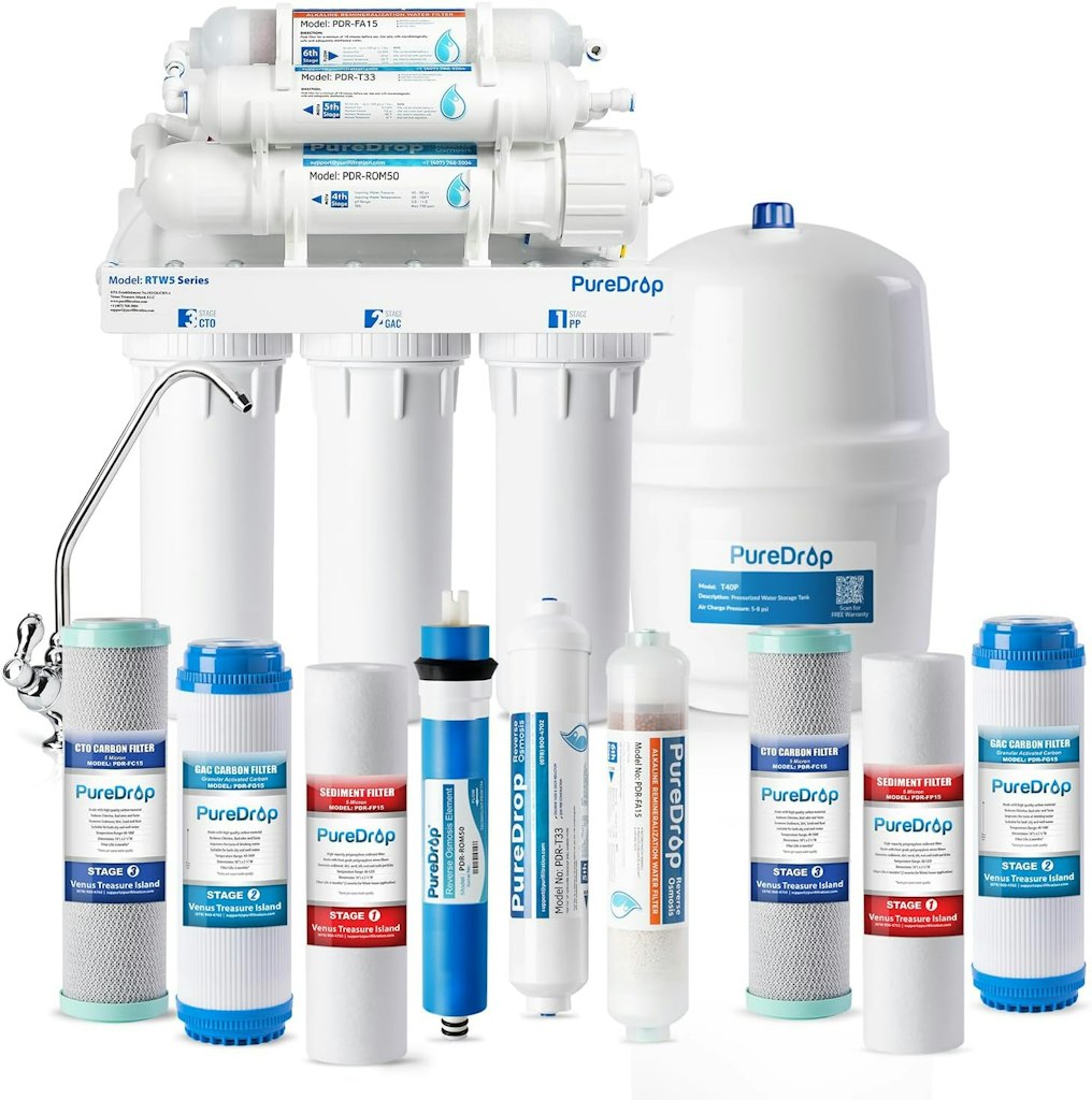 PureDrop RTW5AK 6-Stage Alkaline RO Filtration System: $148.05
