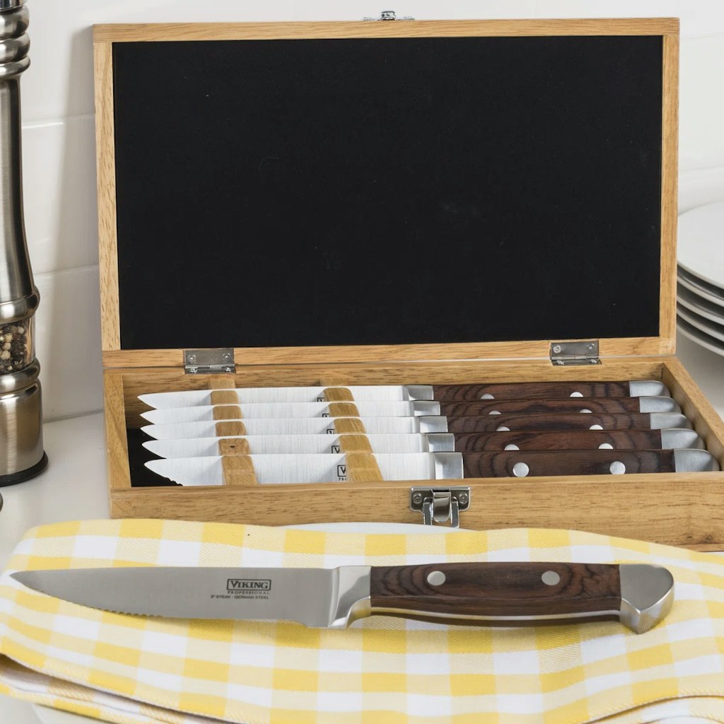 Viking Steakhouse Pakka Wood 6-Piece Steak Knife Set w/ Wooden Box: $160 + Extra 10% off