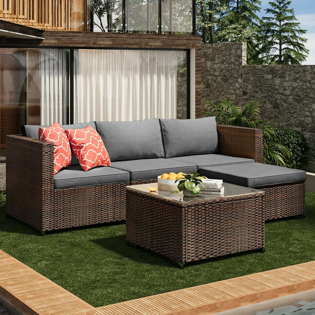 Ebern Designs Wicker 3-Person Modular Patio Conversation Set: $297