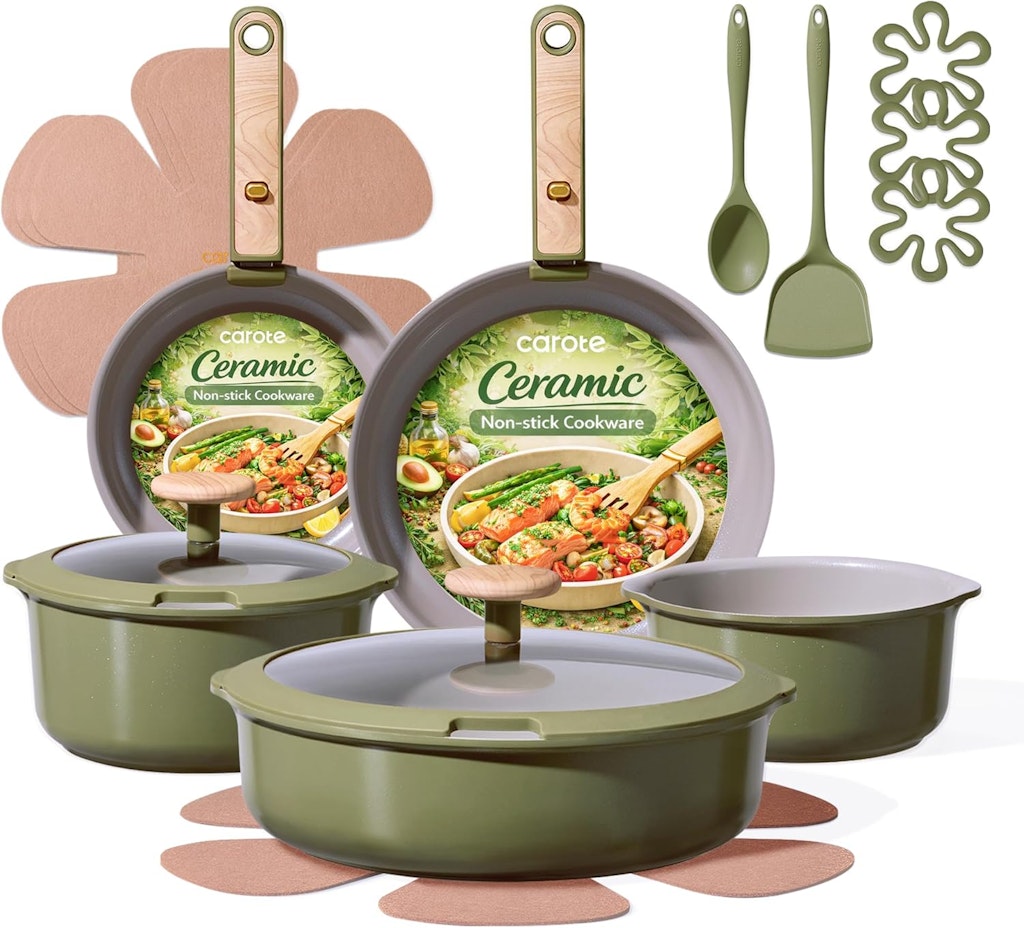 Carote 18-Piece Ceramic Cookware Set: $60 Carote 18-Piece Ceramic Cookware Set: $60