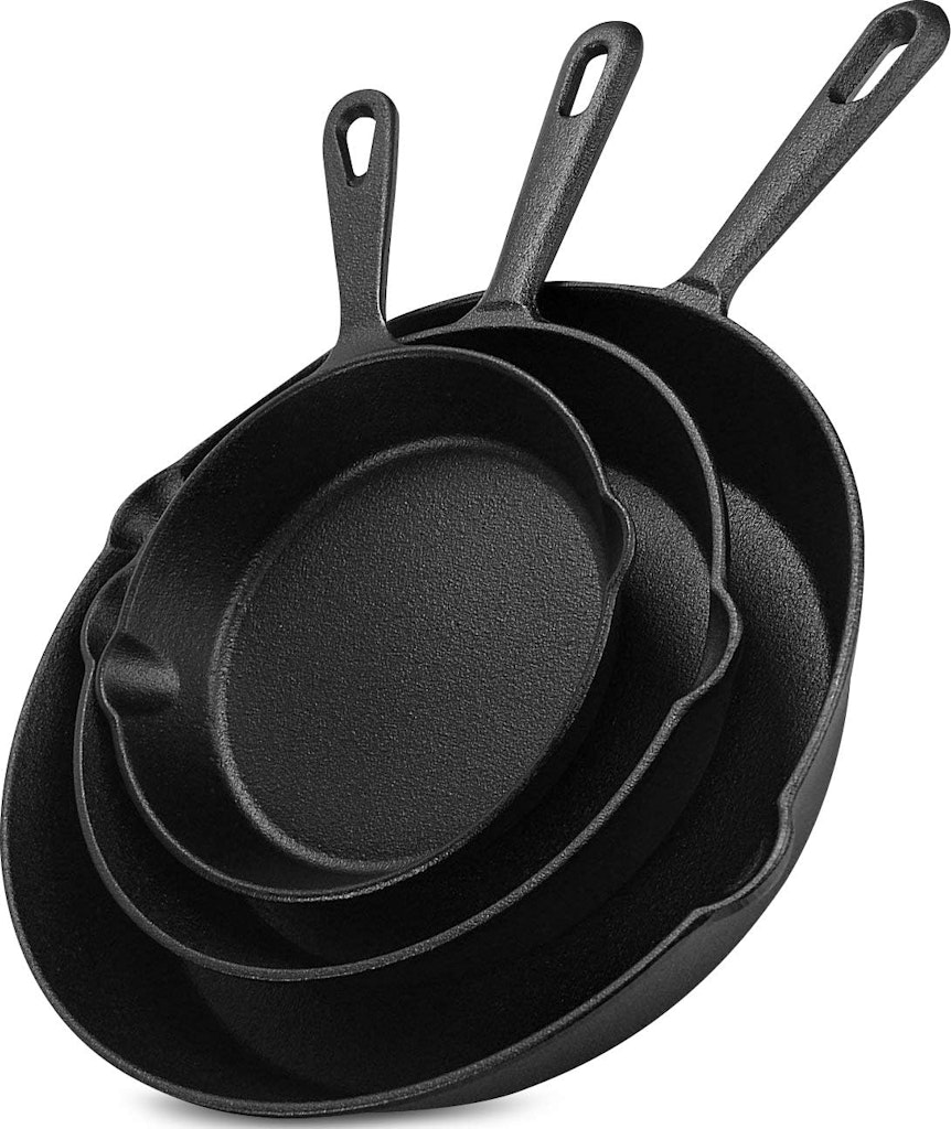 Utopia Kitchen 3-Piece Pre-Seasoned Cast Iron Skillet Set: $18