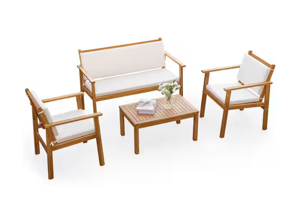 Tozey Chillrest 4-Piece Acacia Wood Patio Conversation Set: $190