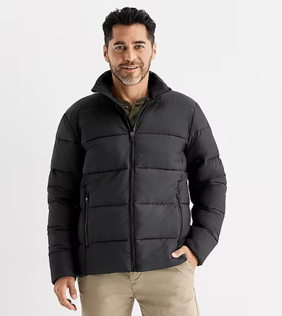 St. John's Bay Men's Water Resistant Midweight Puffer Jacket: $15