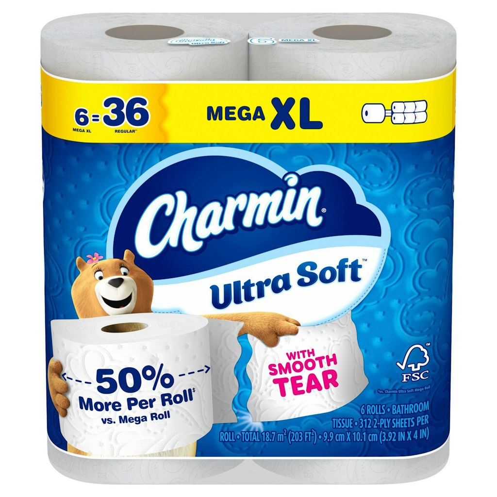 Charmin Ultra Soft Toilet Paper Mega XL Rolls 6-Pack: $12.99