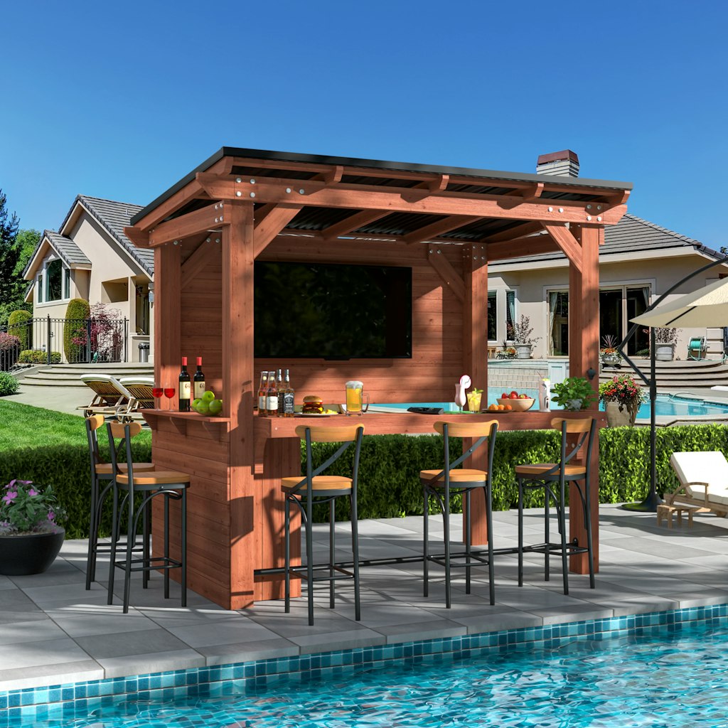 Veikous 8.5 x 6-Foot Outdoor Bar Gazebo w/ TV Mount & Hardtop Roof: $1,000