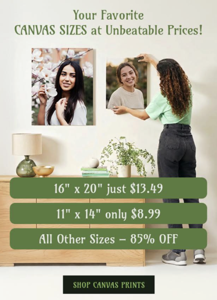 11" x 14" Custom Canvas Print from Canvas Champ: from $8.99 + 85% off other sizes 11" x 14" Custom Canvas Print from Canvas Champ: from $8.99 + 85% off other sizes