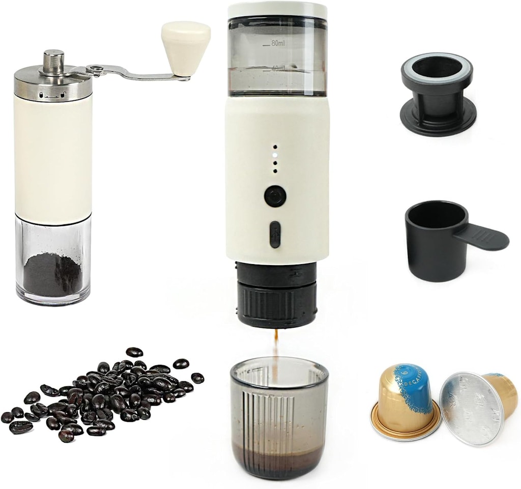 Portable Espresso Coffee Machine & Manual Coffee Grinder Set: 2 Portable Espresso Coffee Machine & Manual Coffee Grinder Set: 2