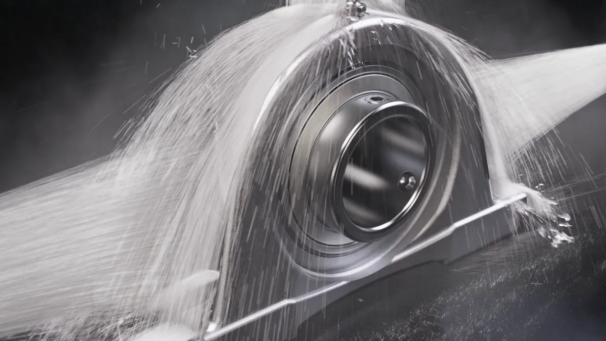 3D animation of SealMaster stainless steel ball bearings being washed down