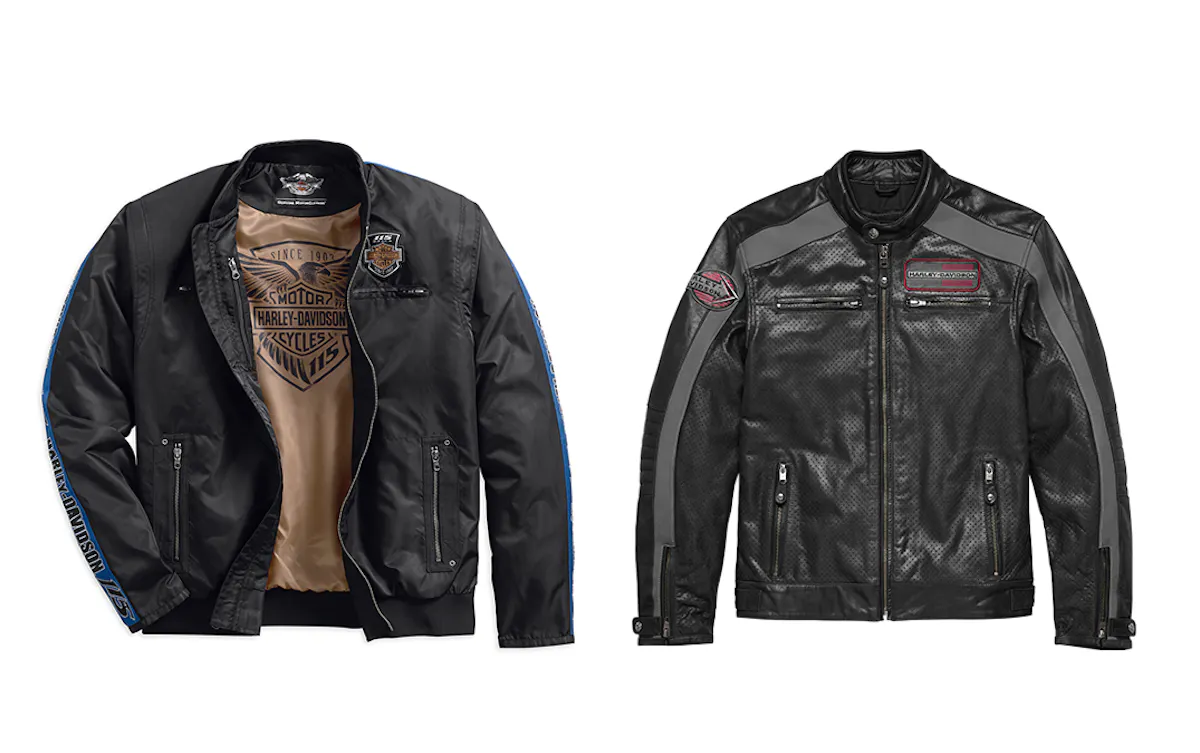 Retouched image of 2 black Harley Davidson jackets on white background