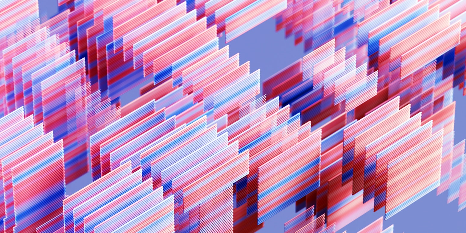 A digital image of multicolored cards, evoking computer chips, to represent data.