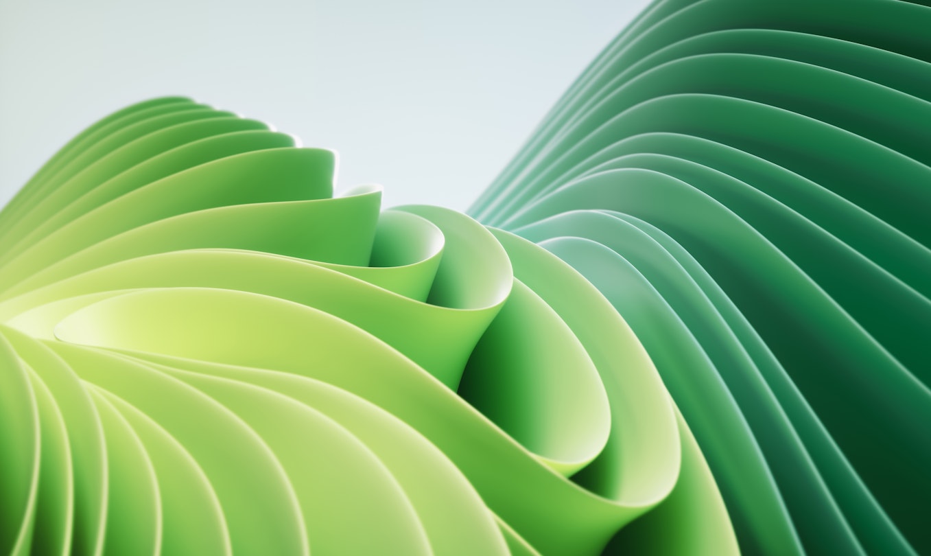 A computer generated image showing swaths of shapes, meant to depict a hopeful futuristic feeling.
