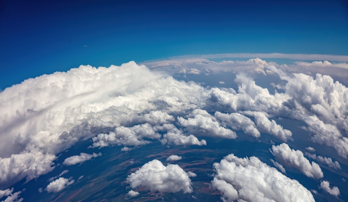 An aerial photo of storm clouds.