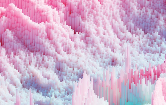 An abstract image of digital bars, echoing the shape of clouds or mountains.