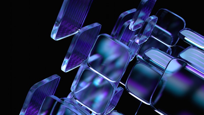 Abstract image of clear tiles floating in space.