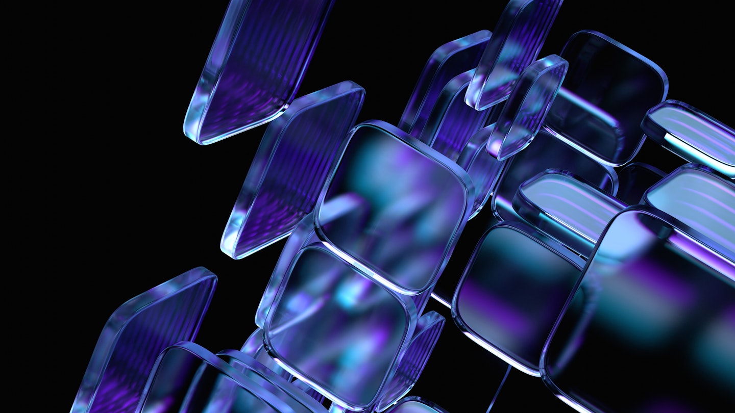 Abstract image of clear tiles floating in space.