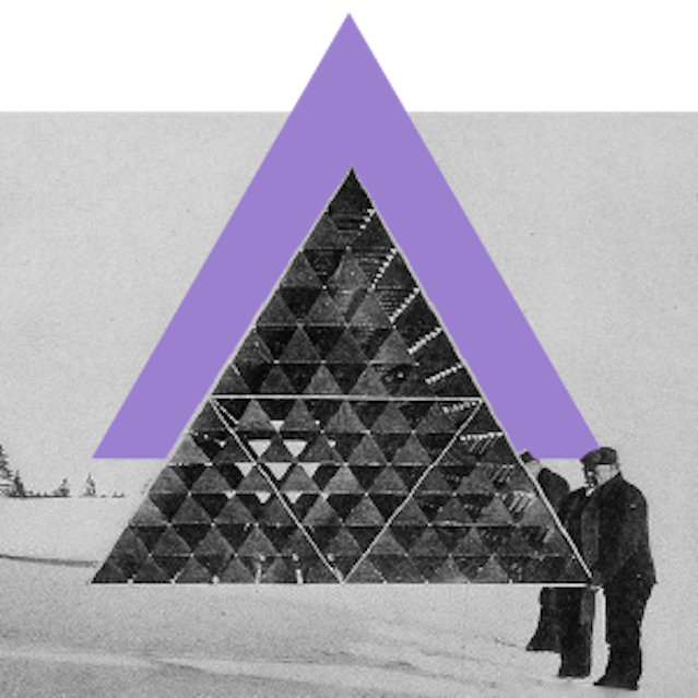 A collage of an archival photo of the Wright Brothers standing next to their triangle geometric kite