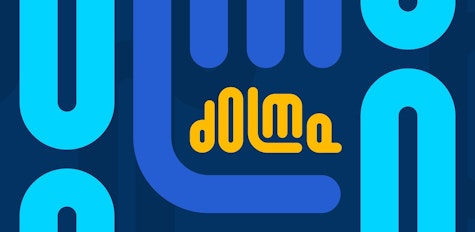 Dolma's official logo. It's dolma written in yellow, round lowercase letters over a blue background.
