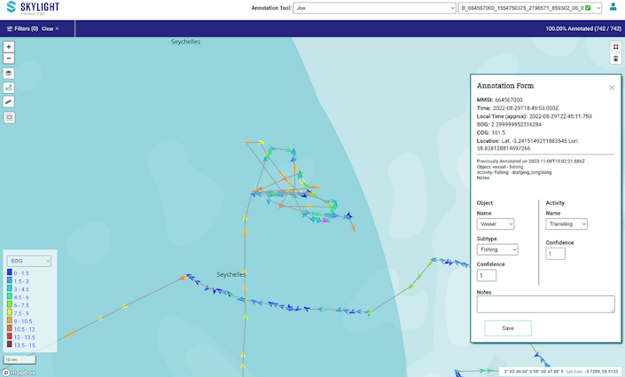 Example fishing behavior annotated by an expert in Skylight.