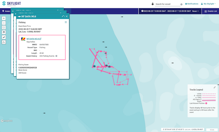 Example AI classification of fishing behavior in Skylight.