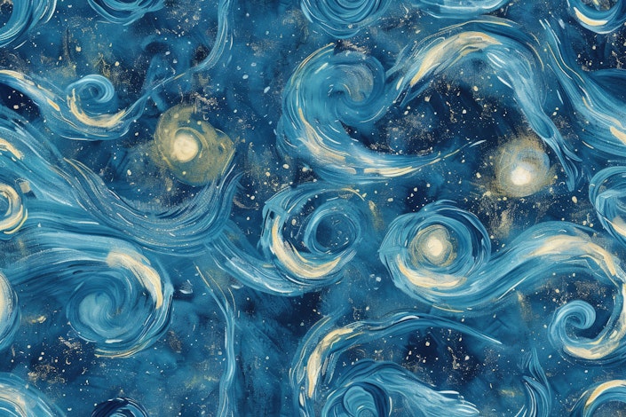 Abstract swirls in shades of blue, creating an artistic pattern reminiscent of the style of Van Gogh's Starry Night.