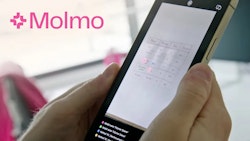 A smartphone displaying Molmo as it points to numbers in a drawn table. Molmo's logo shown on the top left.