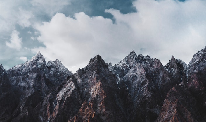 Beautiful scenic mountains covered in snow.