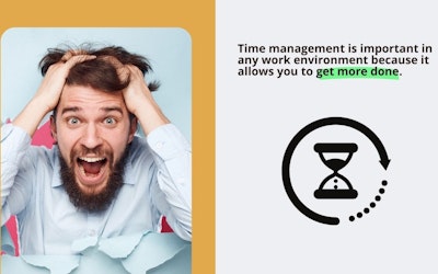 A visual for a time management course. Time management is important to protect your work environment, environmental installation artist style, verdadism, magewave, dark amber and green, strong facial expression, ilford sfx, anemoiacore --ar 16:9