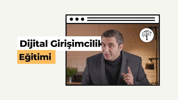 Bu görselde "Dijital Girişimcilik Eğitimi" yazısı var. Bu, alanında uzman biri tarafından verilen dijital girişimcilik konusunda bir kurstur. Erkek akademisyen, ders içeriğini anlatırken çekilmiş gri bir ceket ve siyah bir kazak giymiştir. Görsel, bir Canon sinema kamerası kullanılarak profesyonelce 8K çözünürlükte çekilmiştir. Eğitmen, dijital girişimcilikle ilgili bilgilerini tutkuyla paylaşırken pozlanmış, yumuşak bir ışık var, bir web tarayıcı sayfasını temsil edecek şekilde akademisyenin görsel yerleştirilmiş. Resim, "IIENSTITU" logosunu içerir ve bunun bir kurs ve akademik platform olduğunu ifade ediyor, bu bir üniversitedir.