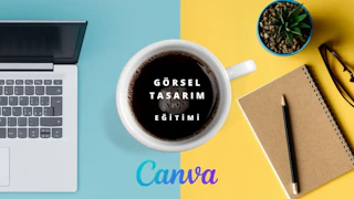 Bu görsel, bir fincan kahve, not defteri, hesap makinesi, dizüstü bilgisayar klavyesi ve taşlı saksı bitkisi ile bir görsel tasarım eğitimi oturumunu yakalıyor. Öğrencinin hazır şablonlarla kendi tasarımlarını oluşturmak için gerekli araçlarla donatıldığını gösteriyor. Bu görüntü, modern eğitimin ev konforuyla nasıl birleştirilebileceğinin harika bir temsili.