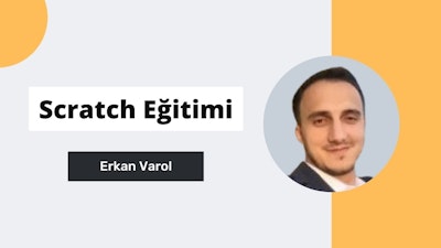 Bu, çevrimiçi bir Scratch kursunun görüntüsüdür. Bir dizüstü bilgisayarın önünde duran, neşeli bir ifadeye sahip takım elbiseli bir adam görülüyor. Kurs, kullanıcıların Scratch ile kod ve bilgisayar programlamanın temellerini öğrenmelerine yardımcı olmak için tasarlanmıştır. Kodlama ve programlamanın temellerini öğrenmek için kolay ve sezgisel bir yol sağlar. Kurs sayesinde kullanıcılar kodlamanın arkasındaki kavramları daha iyi anlayabilir ve kendi interaktif hikayelerini, oyunlarını ve animasyonlarını oluşturabilirler. Bu kurs, kodlama ve programlamaya başlamak ya da becerilerini geliştirmek isteyenler için idealdir. Hem eğlenirken hem de kodlama ve bilgisayar programlamayı daha iyi anlamanın harika bir yoludur.