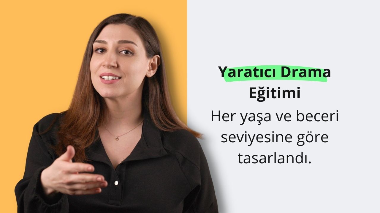 Yaratıcı Drama Eğitimi, çocuklarda yaratıcılığı ve hayal gücünü geliştirmenin heyecan verici bir yoludur. Bu çevrimiçi kursta, uzun kahverengi saçlı ve sarı arka planlı bir kadın görülmektedir. Elini uzatmış, siyah bir gömlek ve bir kolye takıyor. Boynunun yakın çekimi onun canlı kişiliğini ortaya koymaktadır. Yaratıcı drama sayesinde çocuklar yeni fikirler, karakterler ve hikayeler keşfedebilirler. Kendilerini özgürce ifade edebilir ve kendi yaratıcılıklarına güven duyabilirler. Bu online kurs, drama eğitiminin temellerini keşfetmek için eşsiz bir fırsat sunuyor. Kurs, hikaye anlatımı, doğaçlama ve karakter gelişimi gibi konuları kapsayacaktır. Öğrenciler ayrıca dramanın kendini ifade etme ve iletişim kurma aracı olarak gücünü öğreneceklerdir. Bu kursun sonunda öğrenciler, yaratıcı süreci ve dramayı hayal güçlerini beslemek ve kendi yaratıcılıklarını geliştirmek için bir araç olarak nasıl kullanacaklarını daha iyi anlayacaklardır.