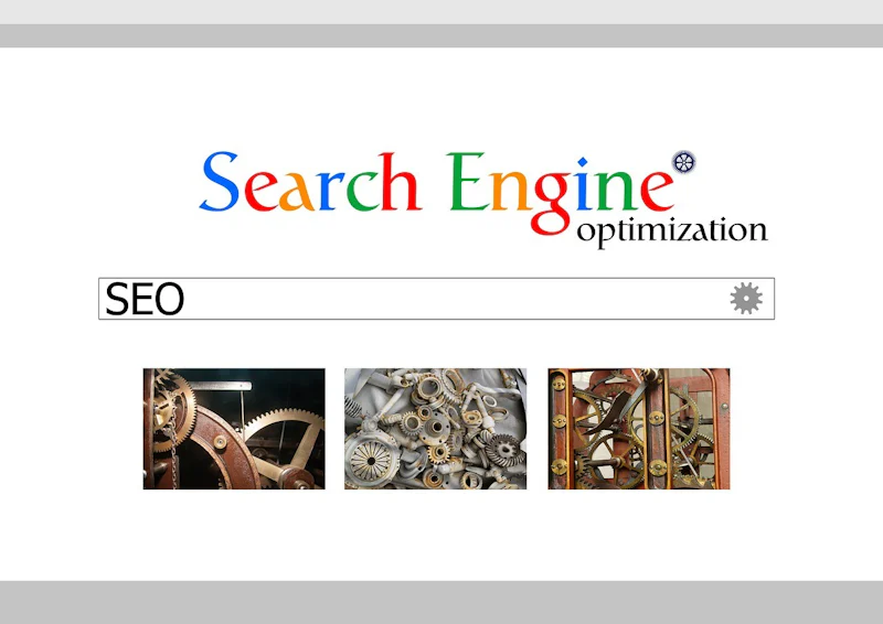 Bu yakın çekim görüntüde, gri bir arka plan üzerinde siyah beyaz bir logo sergileyen bir arama motoru optimizasyonu web sitesi yer alıyor. Görüntünün merkezinde, karmaşık saat mekanizmaları ve daha küçük dişlilerden oluşan bir yığın dişli ve çark içeren metal bir nesne yer alıyor. Özellikle, sağ üst köşede beyaz bir daire ile gri bir dişli bulunurken, solda daha küçük, karmaşık bir tasarıma sahip bir dişlinin yakın çekimi yer alıyor. Resmin sol tarafında, dikdörtgen bir çerçeve içinde kısmen görülebilen bir harfin yakın çekimi yer alıyor.