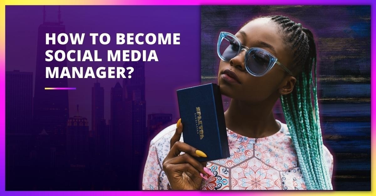 A woman stands confidently with a blue box in her hands. She is wearing a patterned shirt and sunglasses, looking directly at the camera. Her expression is one of determination and strength. The background is a deep, royal purple and is adorned with white text. The box she is holding is of a light blue hue, with a smooth texture. The book in the scene gives the viewer a sense of knowledge and education. The woman's pose and the objects in the frame combine to create an image of perseverance and ambition.