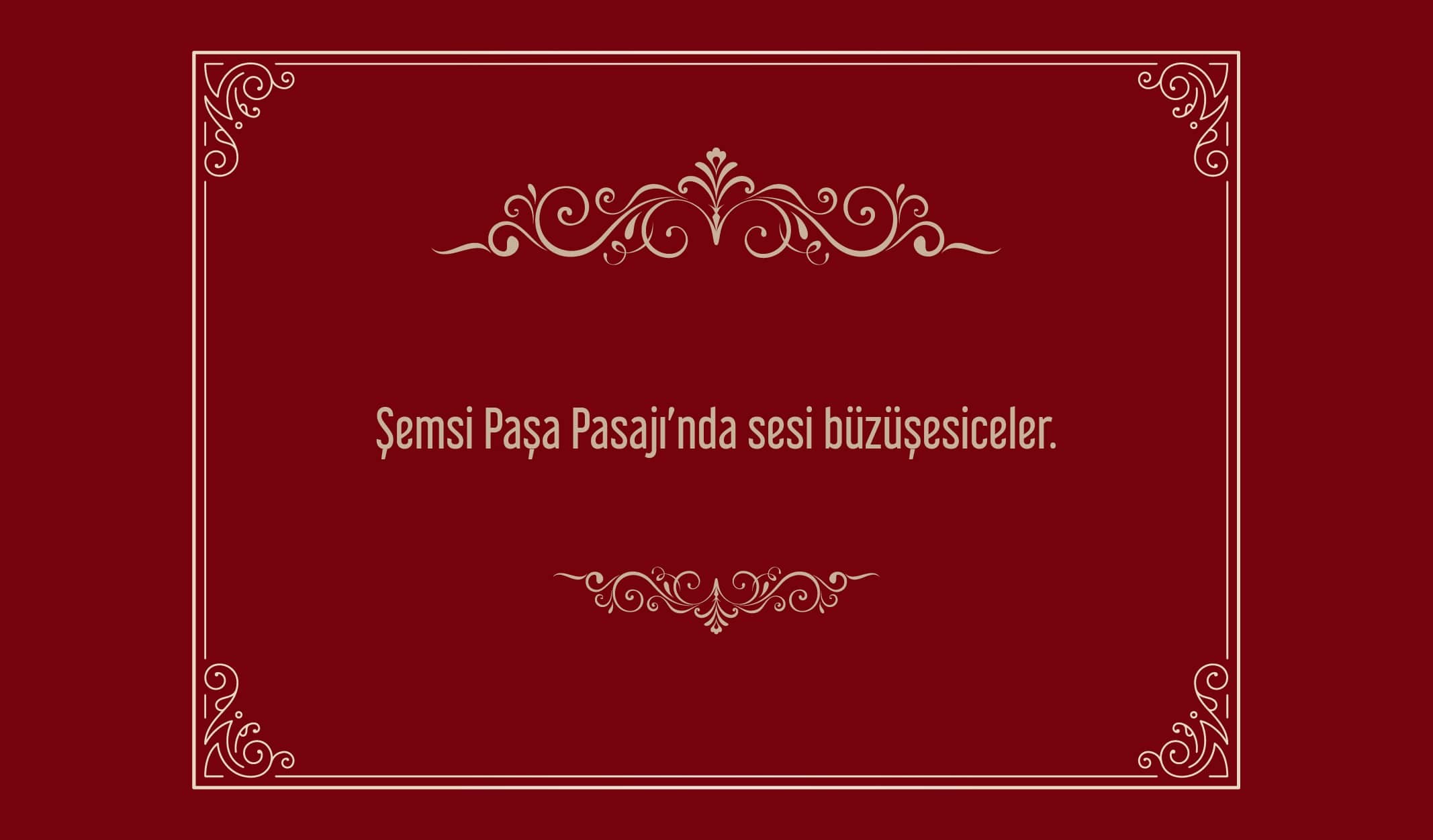 Bu, beyaz ve kırmızı bir tasarım, kırmızı ve beyaz girdaplı bir tasarım ve beyaz harfli kırmızı bir işaret içeren, beyaz metinli kırmızı dikdörtgen bir çerçeve görüntüsüdür. Beyaz ve kırmızı tasarım, zig-zag deseni oluşturan ince çizgilerden oluşan bir desene sahiptir. Kırmızı ve beyaz girdaplı tasarım küçük dairelerden oluşan kavisli bir desene sahiptir. Kırmızı tabelada bir kelime oluşturan beyaz harfler vardır. Ayrıca sağ alt köşede beyaz girdaplı kırmızı bir arka plan vardır. Tüm bu unsurlar bir araya gelerek görsel açıdan ilginç ve dinamik bir görüntü oluşturuyor.