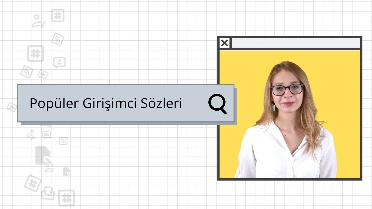 Gözlüklü ve beyaz gömlekli bir kadın parlak sarı bir arka planın önünde duruyor. Yüzü kısmen görünüyor ve saçlarını geriye doğru toplamış. Sağ elinde bir cep telefonu, sol elinde ise siyah bir büyüteç tutmaktadır. Görüntünün sol tarafında siyah metinli gri dikdörtgen bir işaret görülüyor. Sağ tarafta, üzerinde siyah bir kare bulunan beyaz dikdörtgen bir nesne görülüyor. Kadının altında, üzerinde simgeler olan bir ızgara görülüyor. Gövdesinde yakın çekim bir kadın göğsü görülüyor.