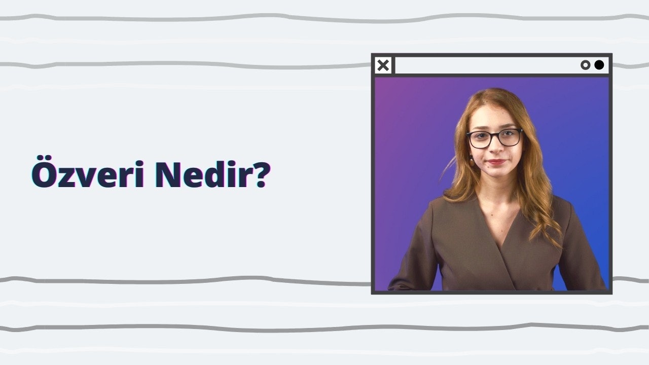 Kahverengi takım elbiseli bir kadın beyaz ve gri bir arka planın önünde duruyor. Gözlük takıyor ve gülümsüyor ve yakın çekimde gözleri görünüyor. Kadının boynunda mor bir arka planla birlikte boynunun yakın çekimi yer alıyor. Resmin sol tarafında siyah ve mor harfler, sağ tarafında ise siyah ve mavi bir soru işareti yer alıyor. Resmin üst kısmında siyah metinli beyaz bir dikdörtgen yer alıyor. Kadın şık kahverengi takım elbisesiyle memnun ve sofistike görünüyor. Gözlükleri ona zeki ve özgüvenli bir görünüm veriyor. Arka plandaki kontrast renkler görüntünün kompozisyonuna katkıda bulunarak görüntüyü büyüleyici kılıyor.