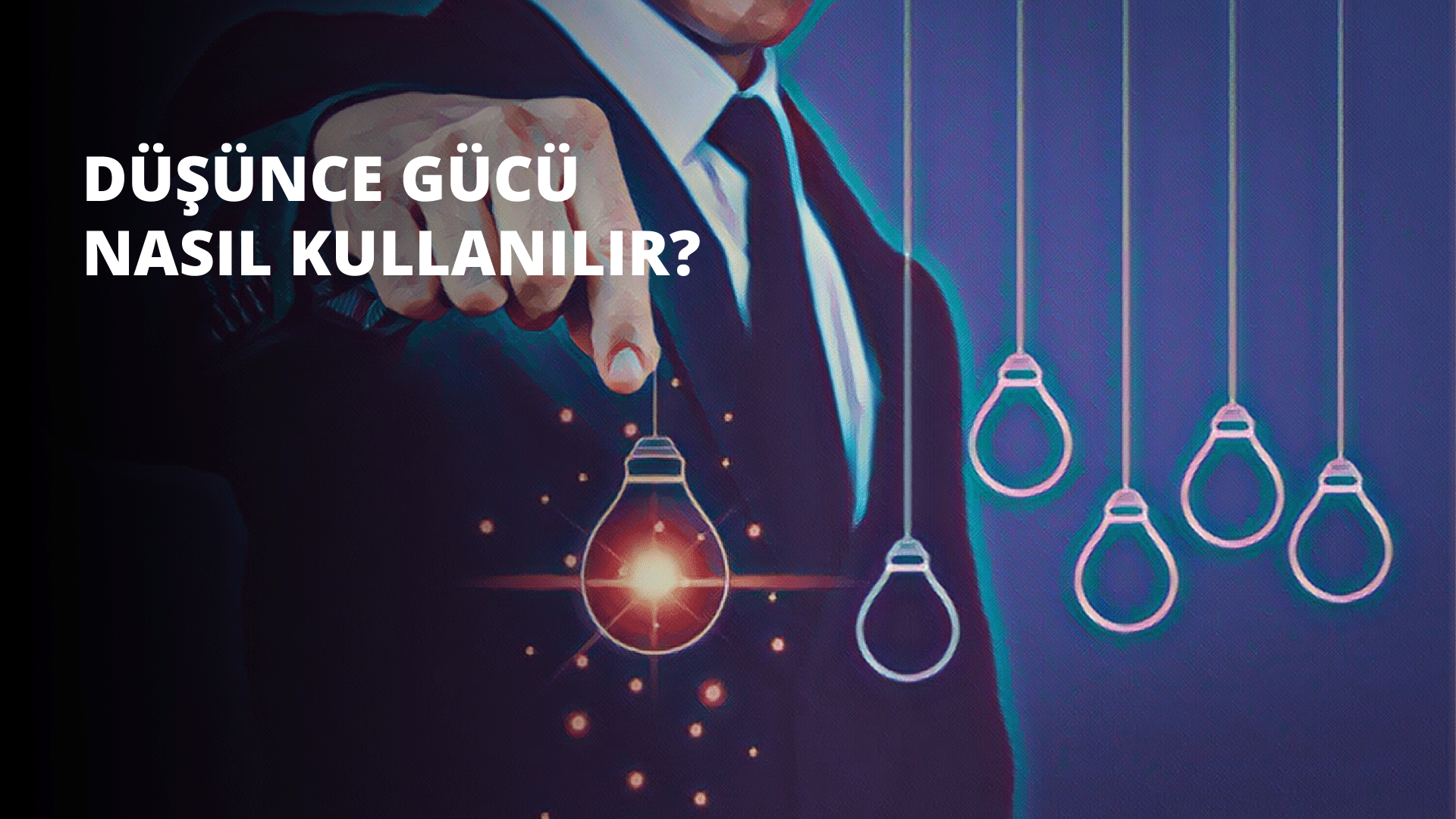 Takım elbiseli bir adam kameraya doğru bir ampul tutmaktadır. Ampulü sıkıca kavrayan sağ eli görünürken, sol eli hareket nedeniyle hafif bulanıktır. Yüzü görünmüyor, ancak vücut duruşu kendinden emin ve kararlı bir duruş sergiliyor. Ampulün kendisi siyahtır ve tepesinden sarı bir parıltı yayılmaktadır. Adamın arkasında bir merdiven var, ancak merdivenler biraz odak dışı ve bulanık görünüyor. Arka plan açık, nötr bir renktedir. Sonuç olarak, adam ampulü kendinden emin bir şekilde kameraya doğru tutuyor gibi görünüyor.