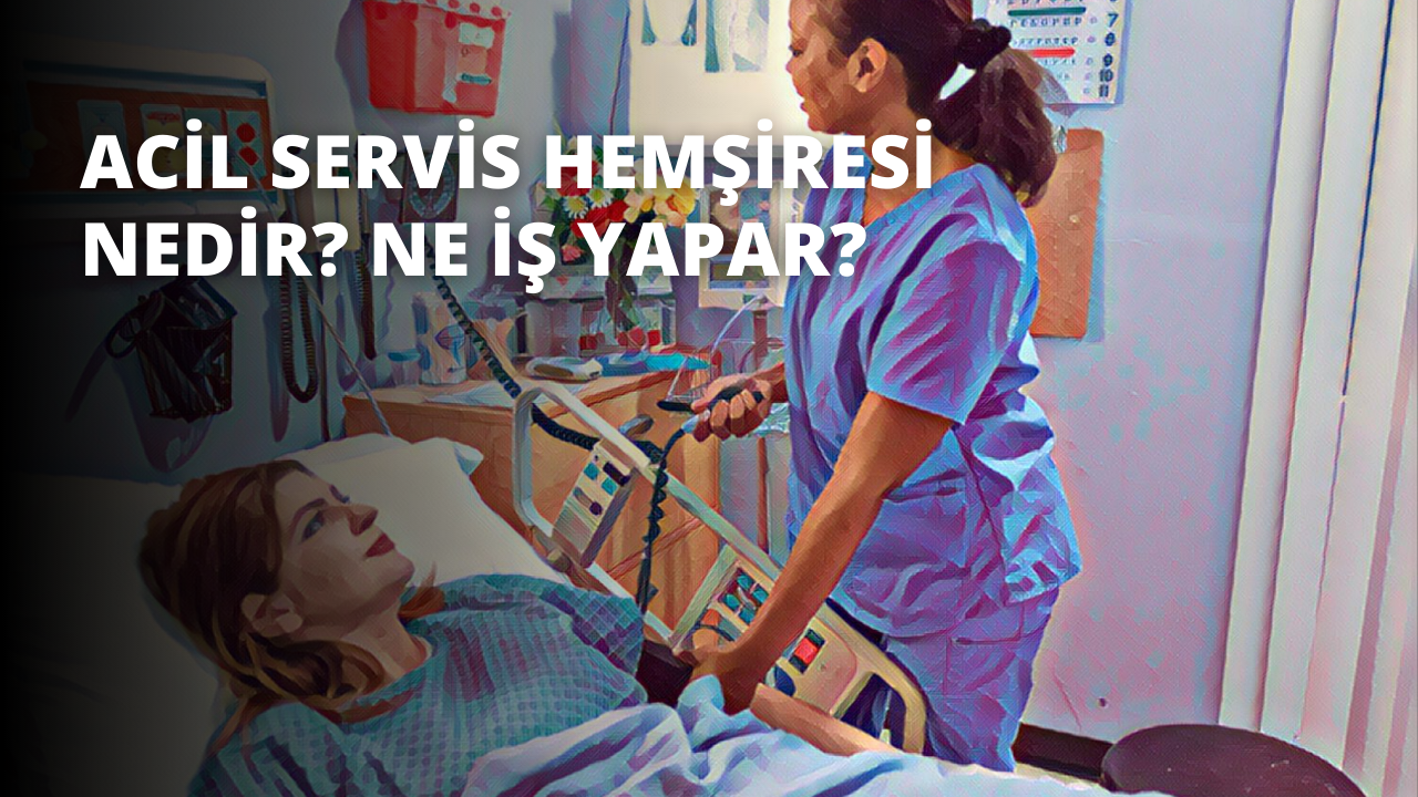 Açık mavi önlük giymiş bir kadın hastane yatağında ayakta durmaktadır. Yüzünde ciddi bir ifade var ve tavana bakıyor. Arkasında, arka planda hafifçe bulanıklaştırılmış kırmızı ve beyaz boyalı bir duvar var. Yatağın sağ tarafında bulanık bir insan başı görüntüsü var. Kadın hastane yatağında yatmaktadır, kolları iki yanındadır. Yatak beyazdır ve yanında birkaç tıbbi alet vardır. Kadın steril bir ortamla çevrelenmiş, bakım ve güvenlik hissi veriyor.