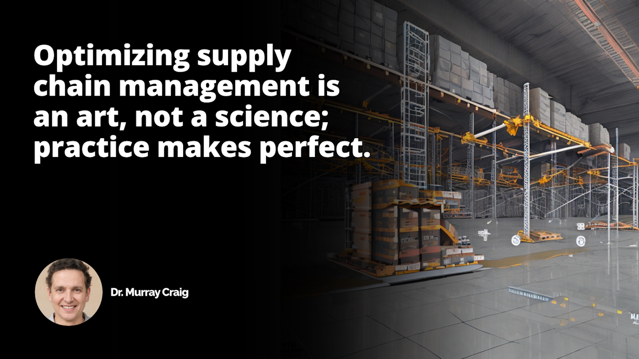 This image is a large warehouse with boxes and a quote written in white text on a black background. In the bottom right corner of the image, there is a close-up of a man smiling. In the center of the image, there is a black background with white text containing the quote. Above the quote, there are two white letters, an ‘E’ and a ‘C’, on a black background. To the right of this, there is a white number ‘7’ on a black background. To the left of the quote, there is a stack of boxes on a pallet. At the top right corner, there is a white letter ‘E’ on a black background. The overall scene is one of a large warehouse full of boxes, with a quote written in white text on a black background, and a close-up of a man smiling in the bottom right corner.