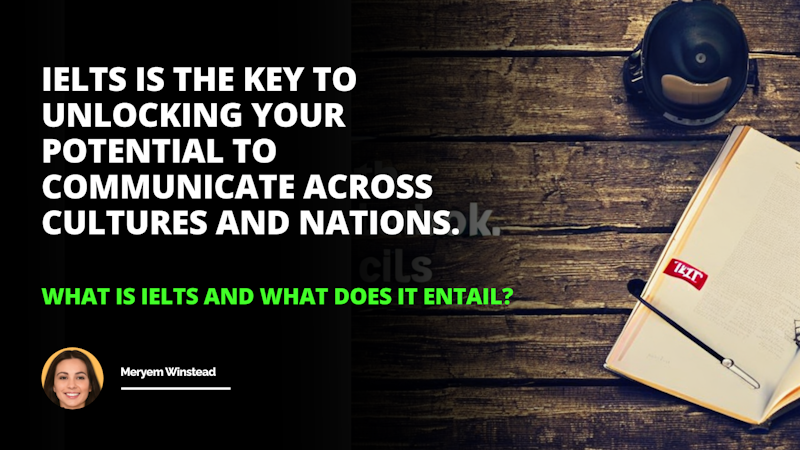 This image shows a computer on a table placed in the center of the frame. The computer has a black monitor and a white keyboard. On the left side of the table is a book with a silver microphone resting on top of it. To the right of the table is a close up of a woman's face. On the top right corner of the image is a black helmet with a white object on it. On the bottom right corner is a white letter O on a black background. At the back of the table is a book and pen, both of which are white. The table is a light color and the background is a dark color. The lighting of the image is bright and warm.