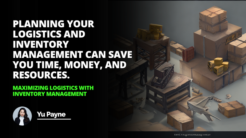 A group of boxes are arranged neatly on top of a wooden table. In the background, there is a white letter 'O' on a black background, along with other white text on a black background. On the right side of the image, there is a close-up of a computer. There is also a stack of wooden boxes in the foreground. In the center of the image, there is a woman wearing a white turtleneck and a black jacket. The light in the image is bright, and the colors are vivid. The scene is quite organized and structured, giving off a sense of calmness.