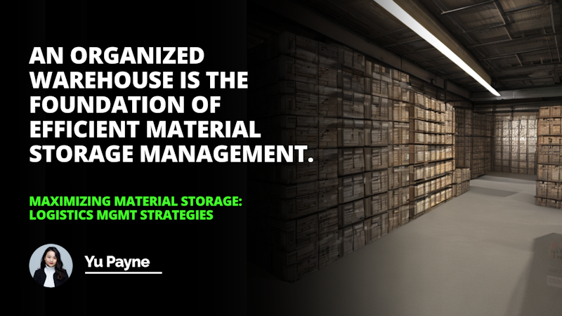 A long room with a white wall is filled with boxes stacked from the floor to the ceiling. In the center of the room, a woman in a white turtleneck and black jacket stands looking out. On the wall behind her, there is a large black background with white text and a few white letters, 'O' and 'D', on it. There is also a green text on the background. The woman in the center has long hair and red lipstick. The boxes in the room are neatly arranged, creating a neat and organized look. It is a tranquil and peaceful atmosphere, and the room emits a sense of calmness.